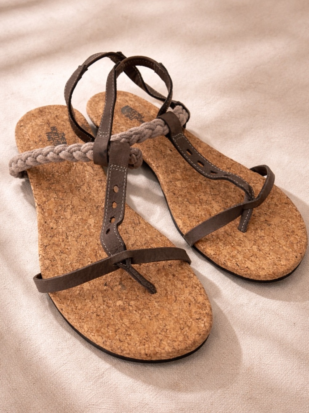 North Face Womens 10 TStrap Brown Leather Cork Ortho Comfort Dressy Dress Sandal